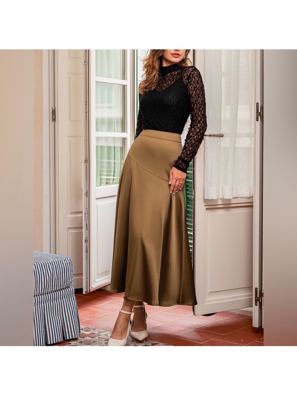 CUPSHE Take the Spotlight Brown Maxi Skirt